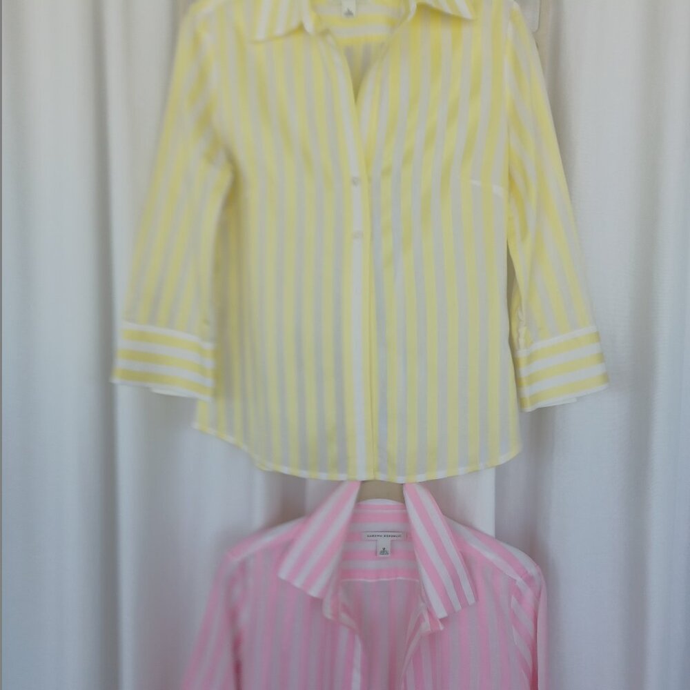 Two Banana Republic blouses, Size M. pink/white stripes & yellow/white stripes